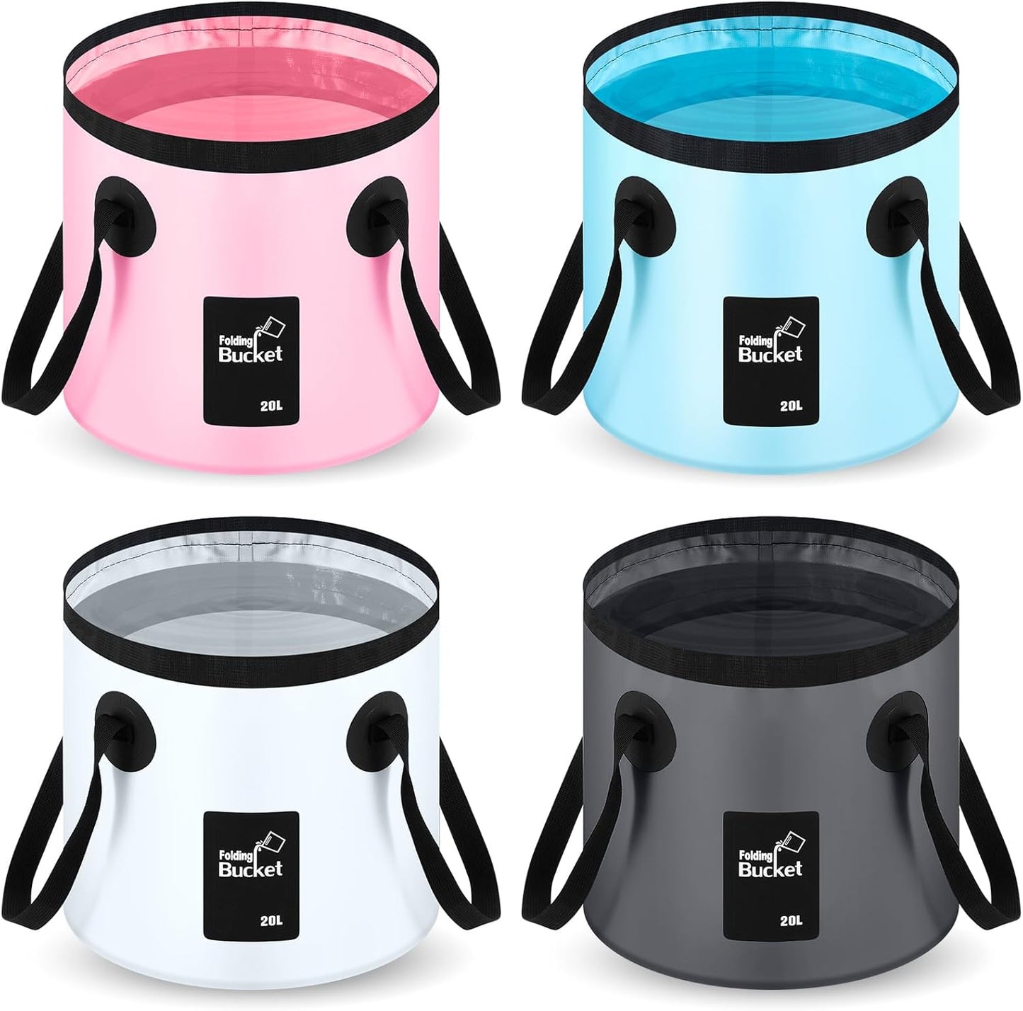 Tessco for you 4 Pcs 20L Collapsible Bucket with Handle 5 Gallon Portable Folding Bucket Foldable Water Container for Camping Hiking Fishing Beach Car Washing (Blue, Yellow, Orange, Black)