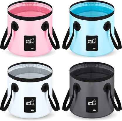 Tessco for you 4 Pcs 20L Collapsible Bucket with Handle 5 Gallon Portable Folding Bucket Foldable Water Container for Camping Hiking Fishing Beach Car Washing (Blue, Yellow, Orange, Black)
