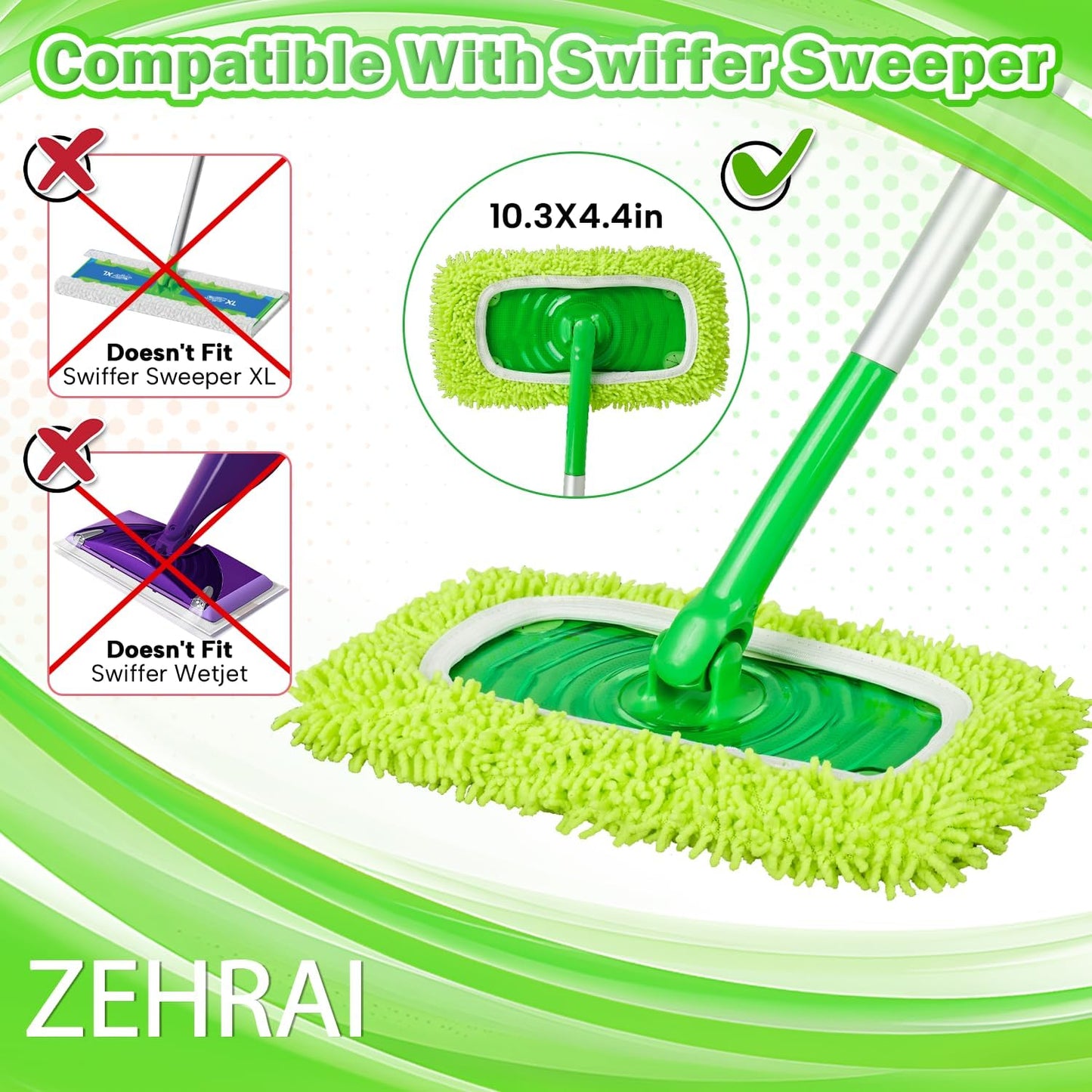 Reusable Microfiber Mop Pads for Swiffer Sweeper Mop — 6 Pack Washable & Reusable Wet & Dry Floor Cleaning Pads — Compatible Replacement Mop Refills for Hardwood, Tile & Multi-Surface Floors
