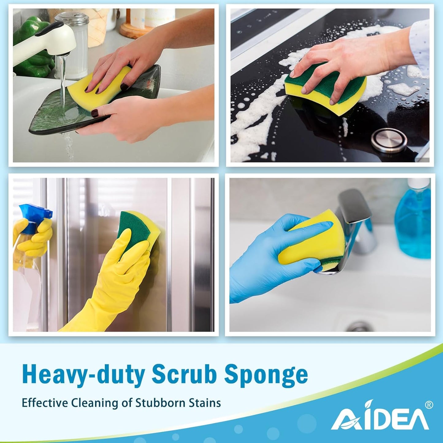 AIDEA Sponges Kitchen, XL Heavy Duty Dish Sponge, Cleaning Dish Scrubber Sponge for Home and Kitchen, Extra Large Cleaning Supplies for Pots, Pans, 24 Pack