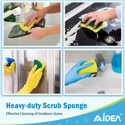 AIDEA Sponges Kitchen, XL Heavy Duty Dish Sponge, Cleaning Dish Scrubber Sponge for Home and Kitchen, Extra Large Cleaning Supplies for Pots, Pans, 24 Pack