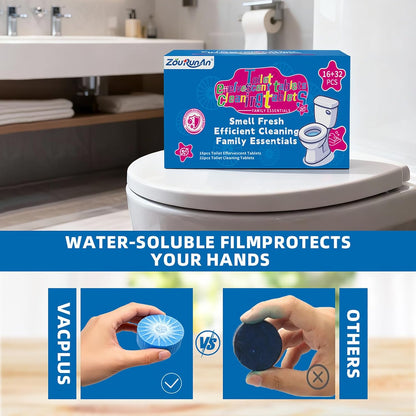 2-in-1 Toilet Cleaning Tablets (48 Pack) - 16 Effervescent Toilet Bowl Stain Remover and 32 Blue White Toilet Tank Cleaner Tablets - Limescale Removal for Septic System