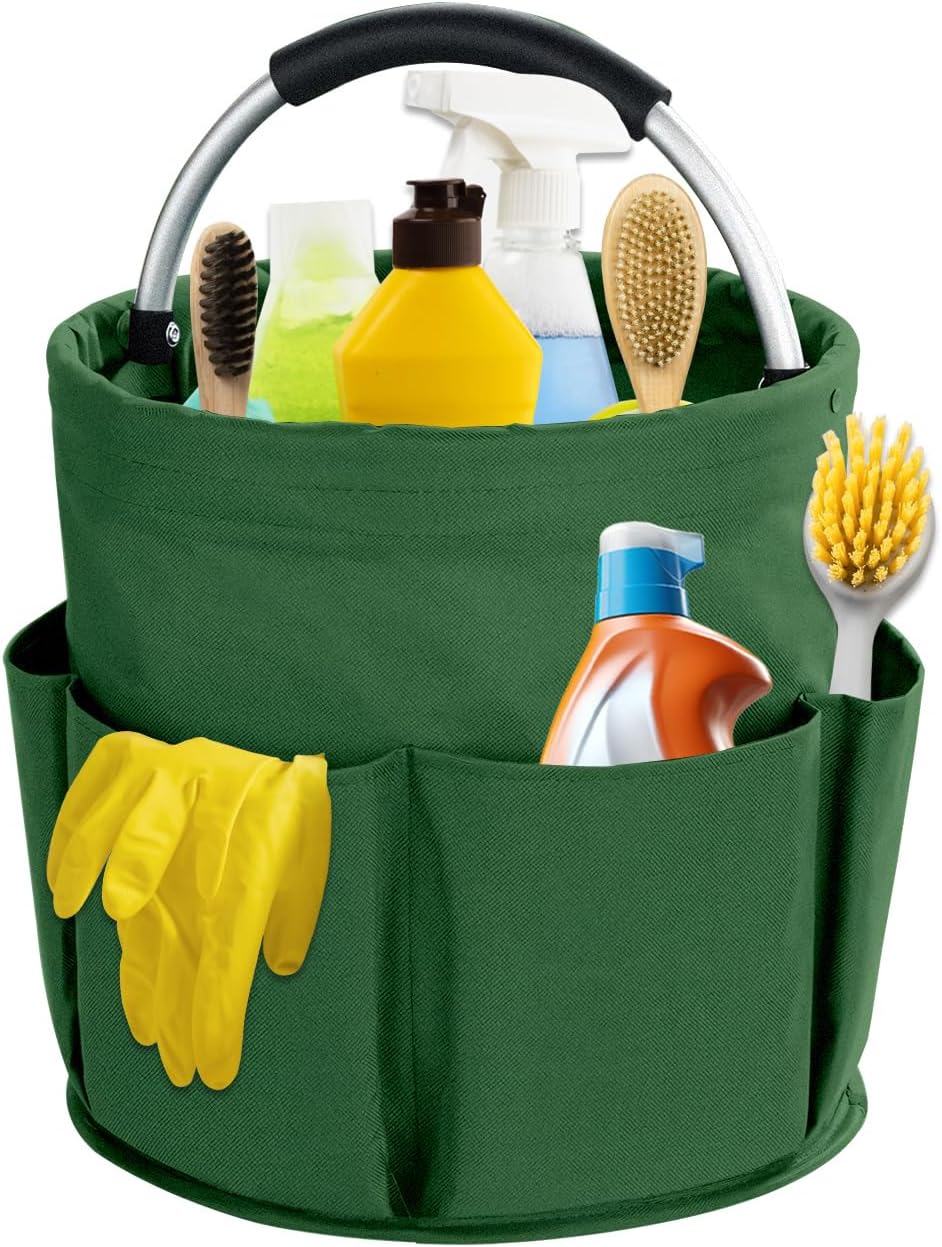 17L Cleaning Caddy with Handle, Cleaning Supplies Organizer, Foldable Storage Basket, Cleaning Supply Caddy, Portable Multi Cleaning Bucket Bag for Home, Garden (Pink)