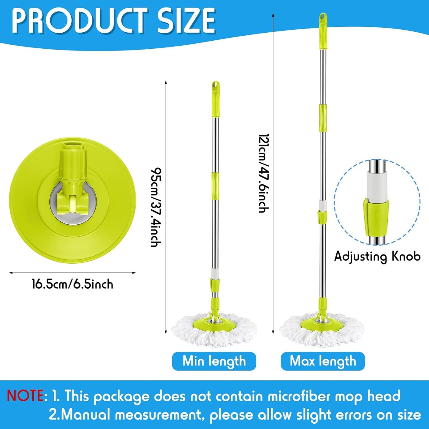 Spin Mop Replacement Handle 360 Degree Spin Mop Pole Handle Replacement Rotating Telescopic Stick for Head Replace Spinning Household Cleaning Accessories for Home(Cute Blue)