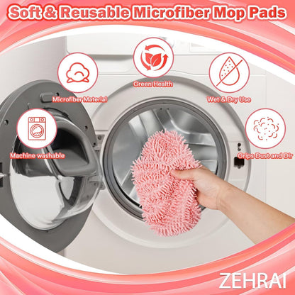 6Pcs Reusable Microfiber Mop Pads Compatible with Swiffer Sweeper, Wet and Dry Flat mop Cover, Replacement Sweeping Mopping pad Refills for Surface/Hardwood Floor Cleaning