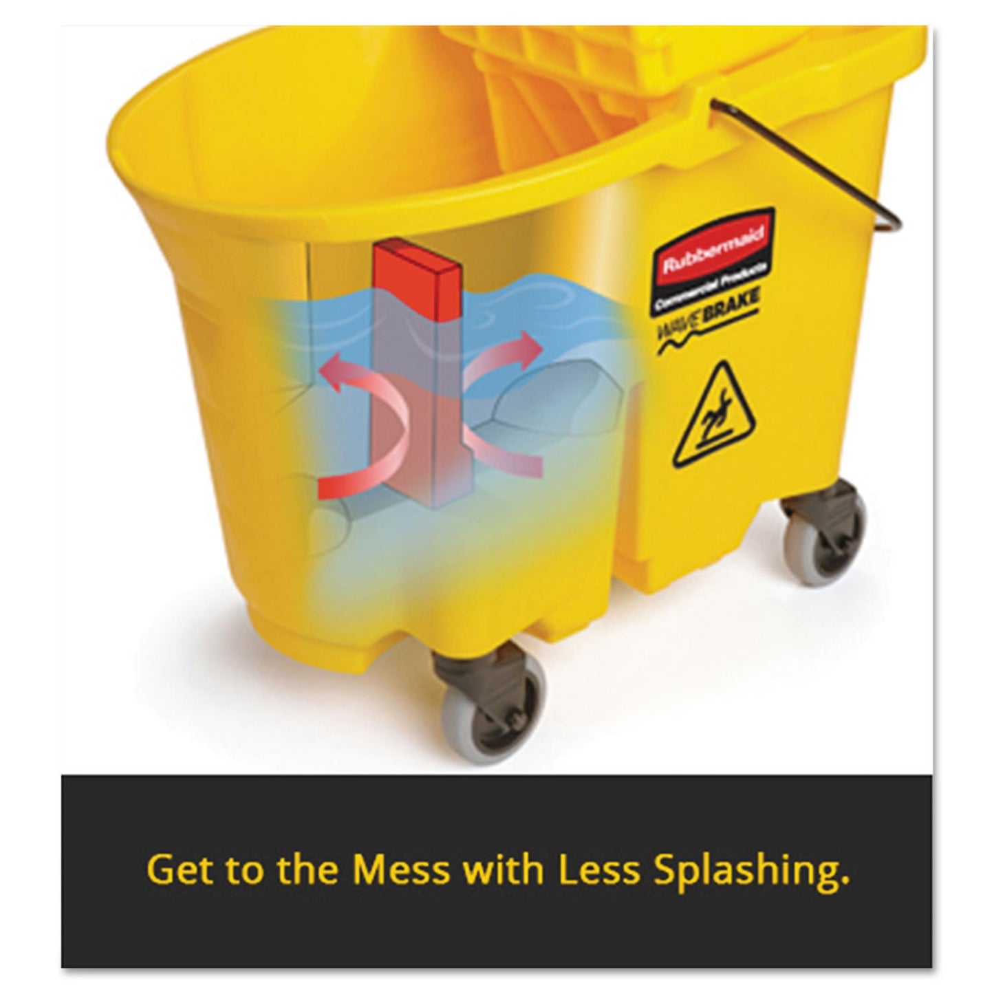 Rubbermaid Commercial Products WaveBrake 35 QT Down-Press Mop Bucket and Wringer Combo on Wheels with Dirty Water Bucket Black for Heavy-Duty Floor Cleaning