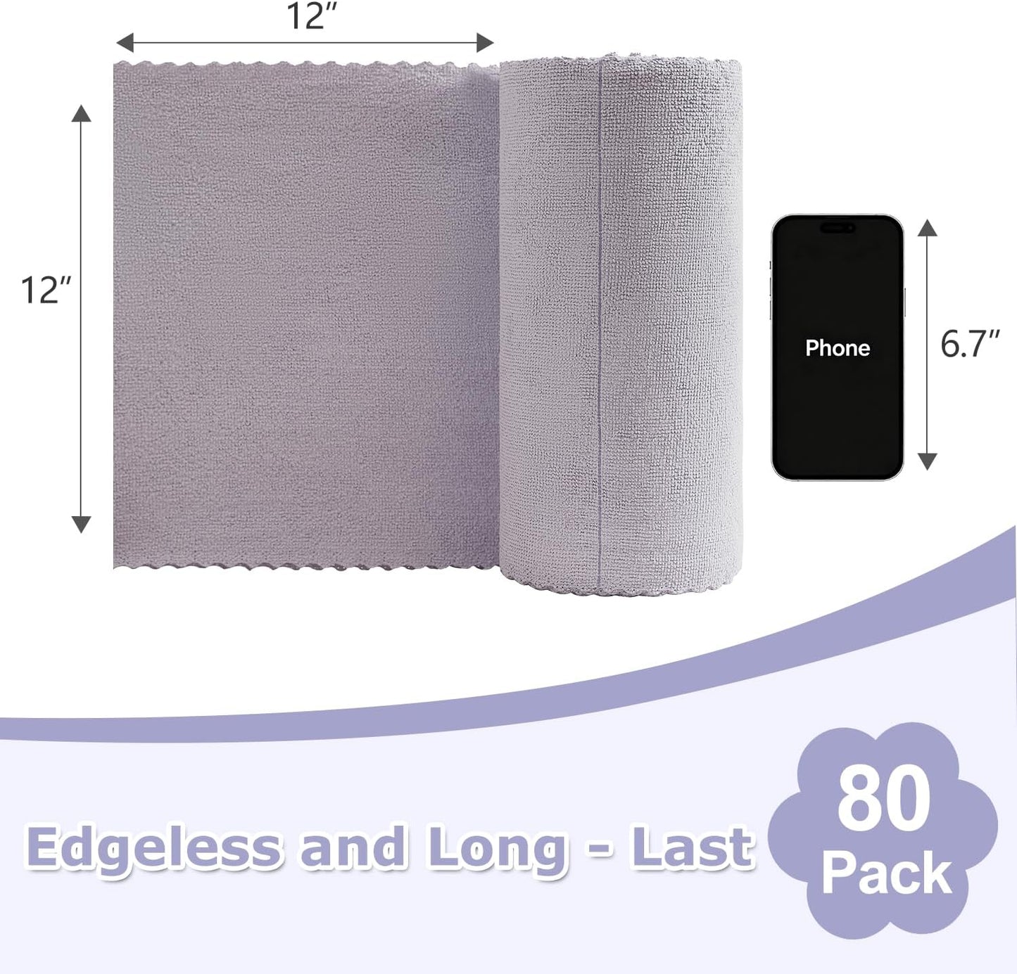 80 Pack Microfiber Cleaning Cloth Roll Reusable Paper Towels 12"x12" Tear Away Cloth, Microfiber Towels for Cars, Wash Cloths, Lint Free Dark Grey Rags for House, Kitchen,Window,Cleaning Supplies