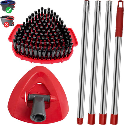 4 Part Stainless Steel Spin Mop Handles, Mop Base & Upgrade Scrub Brush Combo for Ocedar EasyWring 1 Tank Spin Mop System, Mop Handle Mop Base & Brush Set for O Cedar Mop, Universal Thin Screw Joints