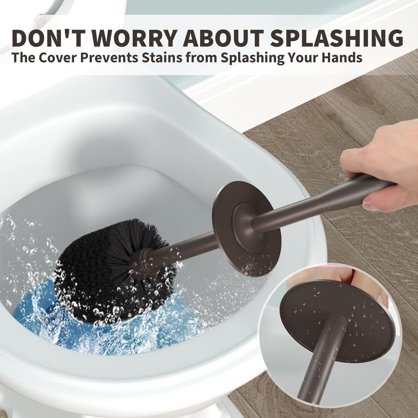 Toilet Brush and Holder 2 Pack, Toilet Bowl Brush with Extra Long Handle, Toilet Scrubber and Covered Holder, Toilet Brushes for Bathroom-Space Saving, Covered Brush, Durable, Deep Cleaning(Black)