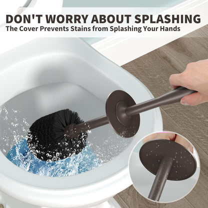 Toilet Brush and Holder 2 Pack, Toilet Bowl Brush with Extra Long Handle, Toilet Scrubber and Covered Holder, Toilet Brushes for Bathroom-Space Saving, Covered Brush, Durable, Deep Cleaning(Black)