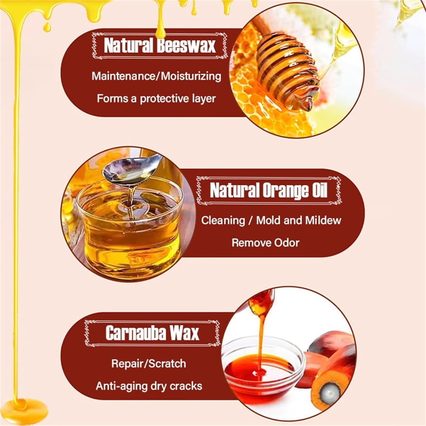 Natural Beeswax Essential Orange Oil Wood Conditioner, Micro-molecularized Floor Polish Repairing Care Beeswaxs Spray for Furniture Polish and Cleaner, Restore Spray for Floors (3)