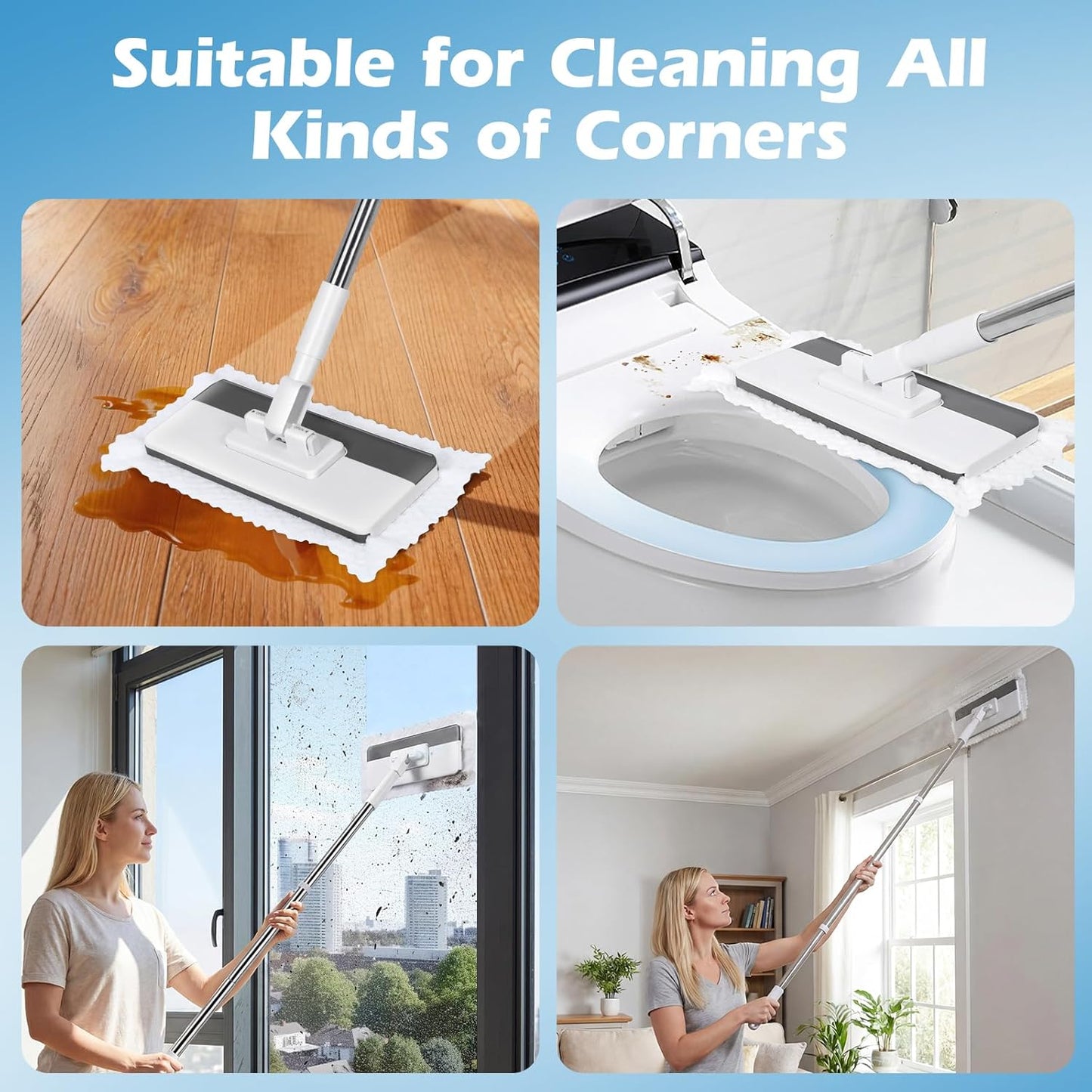 Mops for Floor Cleaning, Masthome Flat Dust Mop with 4 Reusable Pads, 2-Sided Microfiber Dust Mop for Wet & Dry Use, Flat Flip Mops for Hardwood, Laminate, Vinyl,Kitchen, Tile -1 Scraper