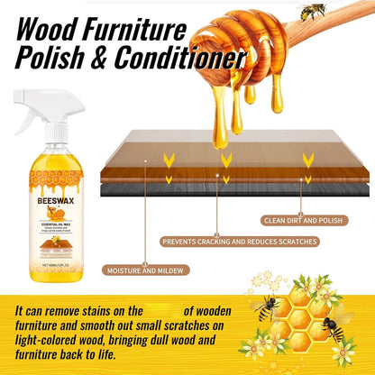 355ml Micro-Molecularized Natural Beeswax Floor Polish Spray, Beeswax Essential Oil Wax, Bees Wax Wood Polish Spray, for Living Rooms, Kitchens, Wood Furniture Floor (1PCS)