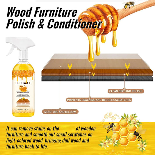 355ml Micro-Molecularized Natural Beeswax Floor Polish Spray, Beeswax Essential Oil Wax, Bees Wax Wood Polish Spray, for Living Rooms, Kitchens, Wood Furniture Floor (1PCS)