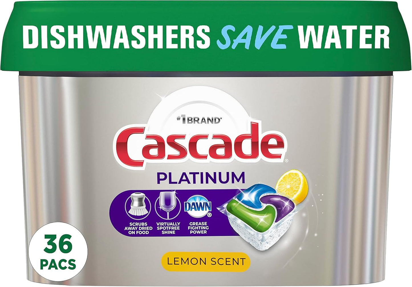 Cascade Platinum Power Boost Dishwasher Pods, Dishwasher Detergent, Dishwasher Soap, Dish Tabs, Dishwashing Tablets, Dish Detergent, Lemon, Actionpacs, 37 Count