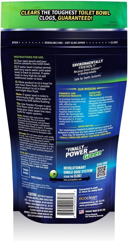 ECOCLEAN SOLUTIONS INC Ggpppowder Plungergreen Gobbler The Only Drain Opener Safe to Use In Toilets, Opens Tough Toilet Clogs, Safe For Septic Systems