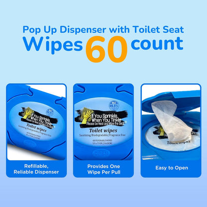 Wipe Dispenser & Toilet Wipes – 60 Count, Multipurpose Flushable Wipes, Aloe Extract, Unscented, Easy-to-Use with Pop Up Dispenser, Septic Safe, Perfect for Potty Training & Bathroom Hygiene