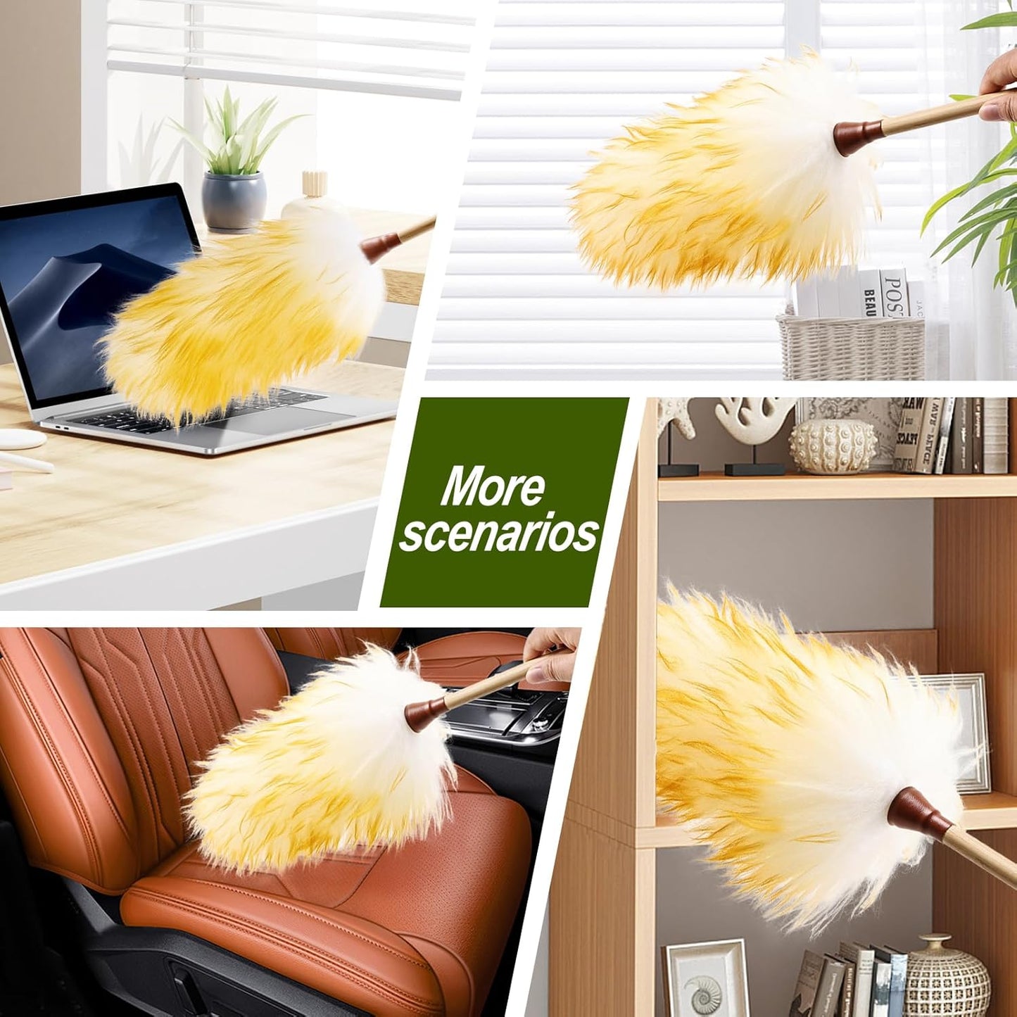 Extendable Lambswool Duster 25-64" Retractable Telescopic Handle Removable Head Multi-Surface Cleaning Tool for Ceiling Fans, Windows, High Walls, and Hard-to-Reach Areas (2pcs)