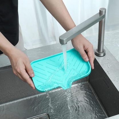 MicoYang Silicone Bathroom Soap Dishes with Drain Spout-Bathroom and Kitchen Sink Organizer,Sponge Holder,Dish Soap Tray,Perfect for Dispenser,Scrubber,Bottle,Cup on Sink or Counter-Black 4.9"×3.2"