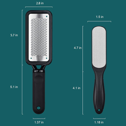 Foot File Foot Scrubber Pedicure, 2 Pcs Stainless Steel Callus Remover for Feet, Professional Foot Grater Rasp Scraper Corns Callous Removers Tool to Hard Skin Corns for Dry and Wet Fee