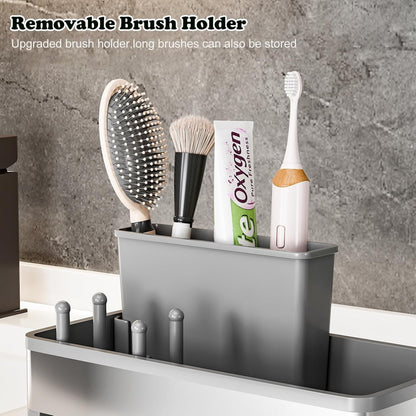 Sponge Holder for Kitchen Sink,Sink Caddy Organizer with Removable Brush Holder,Kitchen Countertop Soap Dispenser Storage with Detachable Towel Rack,Black