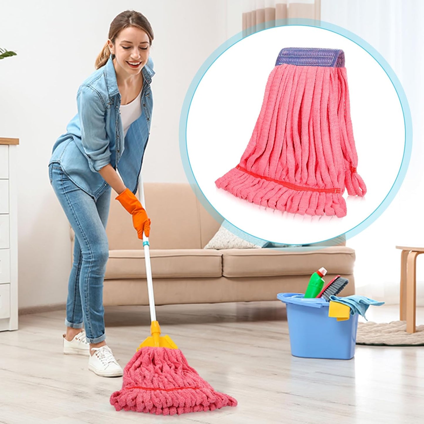 Lallisa 4 Pcs Commercial Mop Head Replacement Tube Microfiber Industrial Looped End Mop Heads Refill for Floor Cleaning for Home Commercial Industrial Use(Large,Blue)