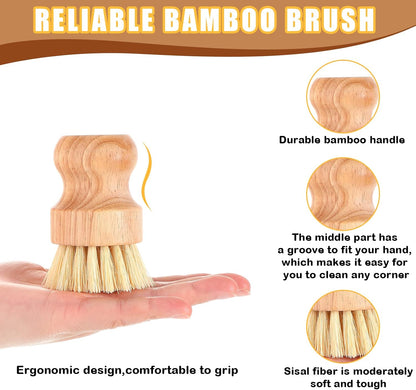 Nuenen 12 Packs Bamboo Dish Scrub Brushes Wooden Scrubbers Set Kitchen Dishwashing Scrubber with Natural Sisal Bristles for Iron Pot Pan Sink(Sisal)