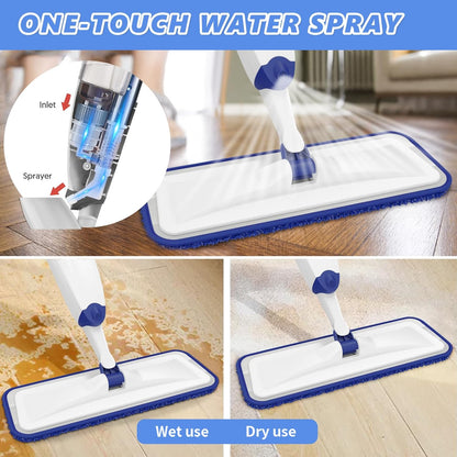HOMTOYOU Spray Mops for Floor Cleaning: Wet Mop for Hardwood Tile Wood Laminate Vinyl - 3 Washable Microfiber Pads for Swiffer Powermop - Absorbs Pet Hair Dust