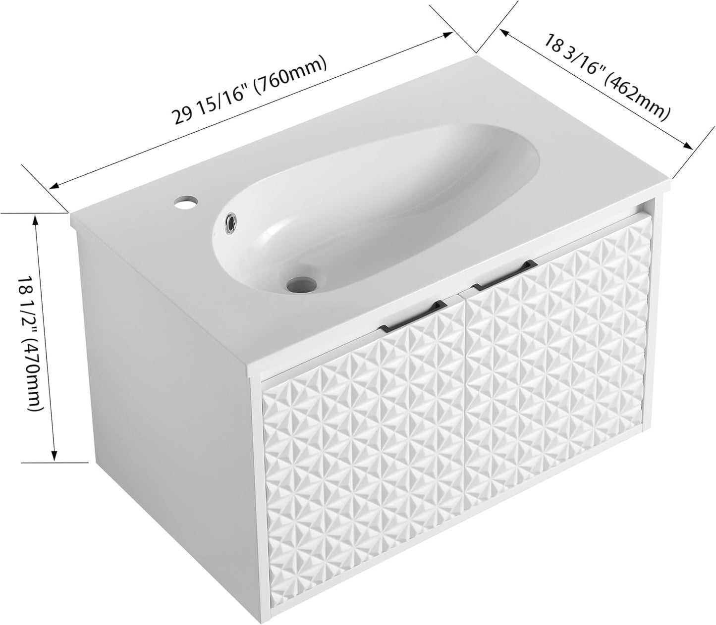 SSLine Modern 24-Inch Bathroom Vanity with Sink Wall Mounted Bathroom Vanity with Top Basin & Storage Cabinet White Wood Floating Vanity w/Ceramic Sink & Gold/Black Handles for Small Space