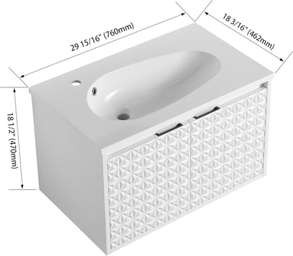 SSLine Modern 24-Inch Bathroom Vanity with Sink Wall Mounted Bathroom Vanity with Top Basin & Storage Cabinet White Wood Floating Vanity w/Ceramic Sink & Gold/Black Handles for Small Space