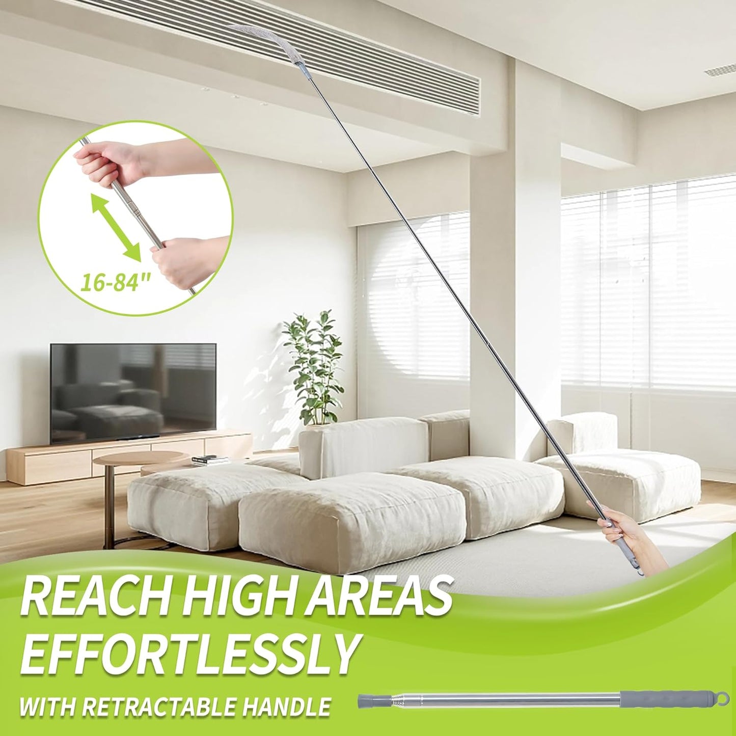 IVYROLL Cobweb Duster with Extension Pole, Spider Web Brush & Ceiling Cleaning Kit, 100" Microfiber Feather Duster Cleaner with Washable Head for Ceiling Fan, Furniture, Home