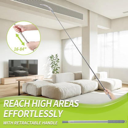 IVYROLL Cobweb Duster with Extension Pole, Spider Web Brush & Ceiling Cleaning Kit, 100" Microfiber Feather Duster Cleaner with Washable Head for Ceiling Fan, Furniture, Home