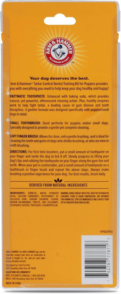 Arm & Hammer for Pets Tartar Control Dog Dental Kit, Enzymatic Toothpaste with Toothbrush and Fingerbrush, Baking Soda Formula Reduces Plaque and Tartar, Safe for Puppies, Beef Flavor, 3-Piece