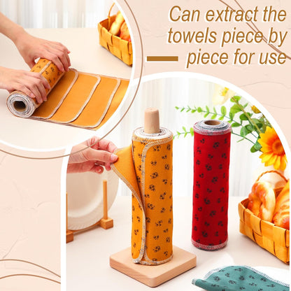 Redbaker 50 Pcs Reusable Paper Towels Paperless Reusable Cotton Cloths Toilet Absorbent Washable Paper Towels with Roll Kitchen Dishcloth for Kitchen Paperless Dishcloths(Stripe)