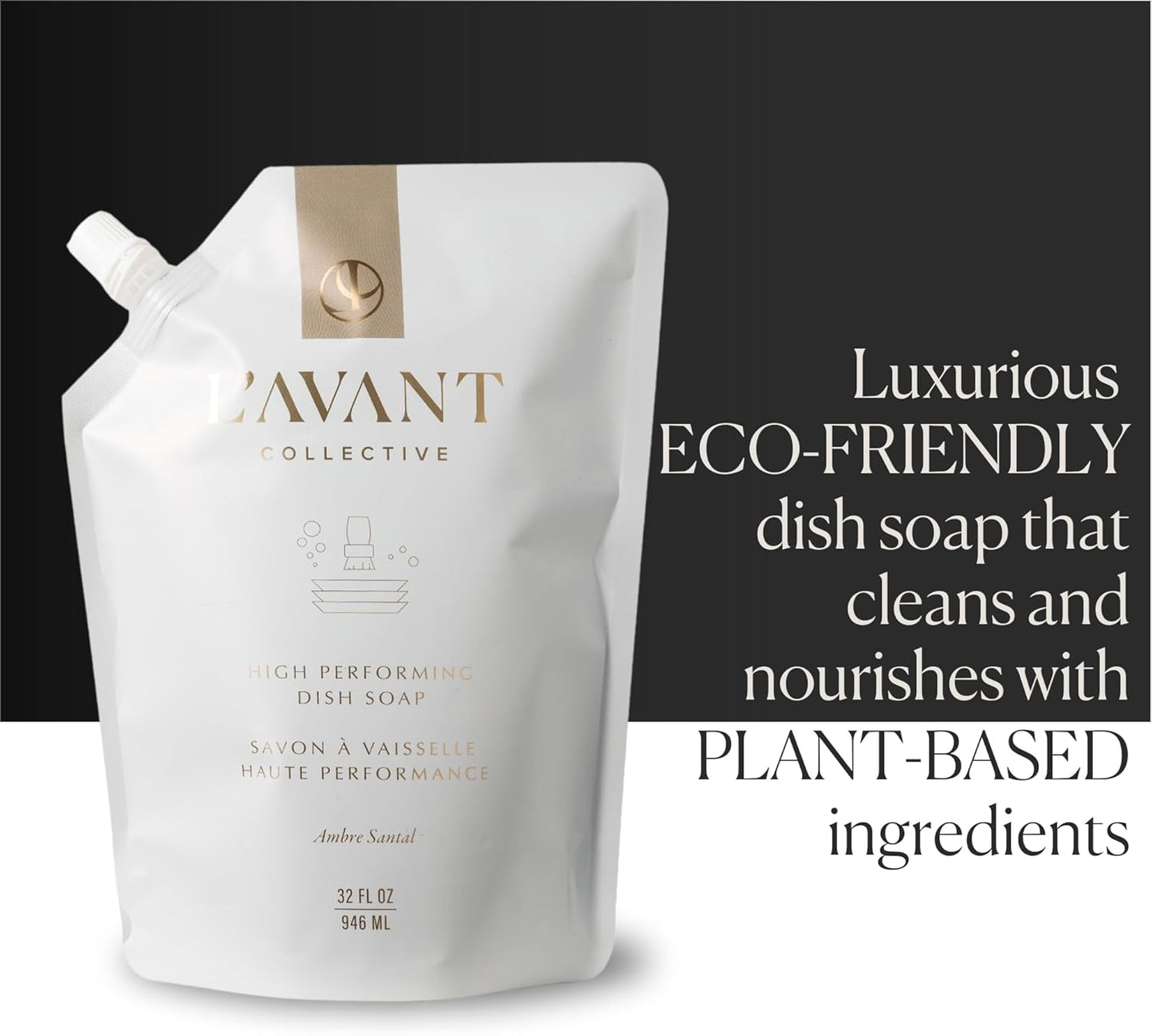 L'AVANT Collective High Performing Dish Soap Refill | Plant-Based Ingredients & High Performing Formula | Notes of Bergamot, Orange Blossom, Amber, Cedar | Blushed Bergamot Scent 32oz