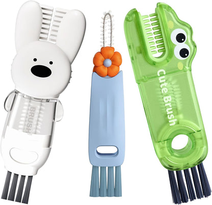 Cup Lid Cleaning Brush, 3 in 1 Lid Cleaner for Tumblers and Water Bottles, Gap Cleaning Brush with Straw Hole Detail Tool, Multifunctional Brush for Daily Use (Blue Green)