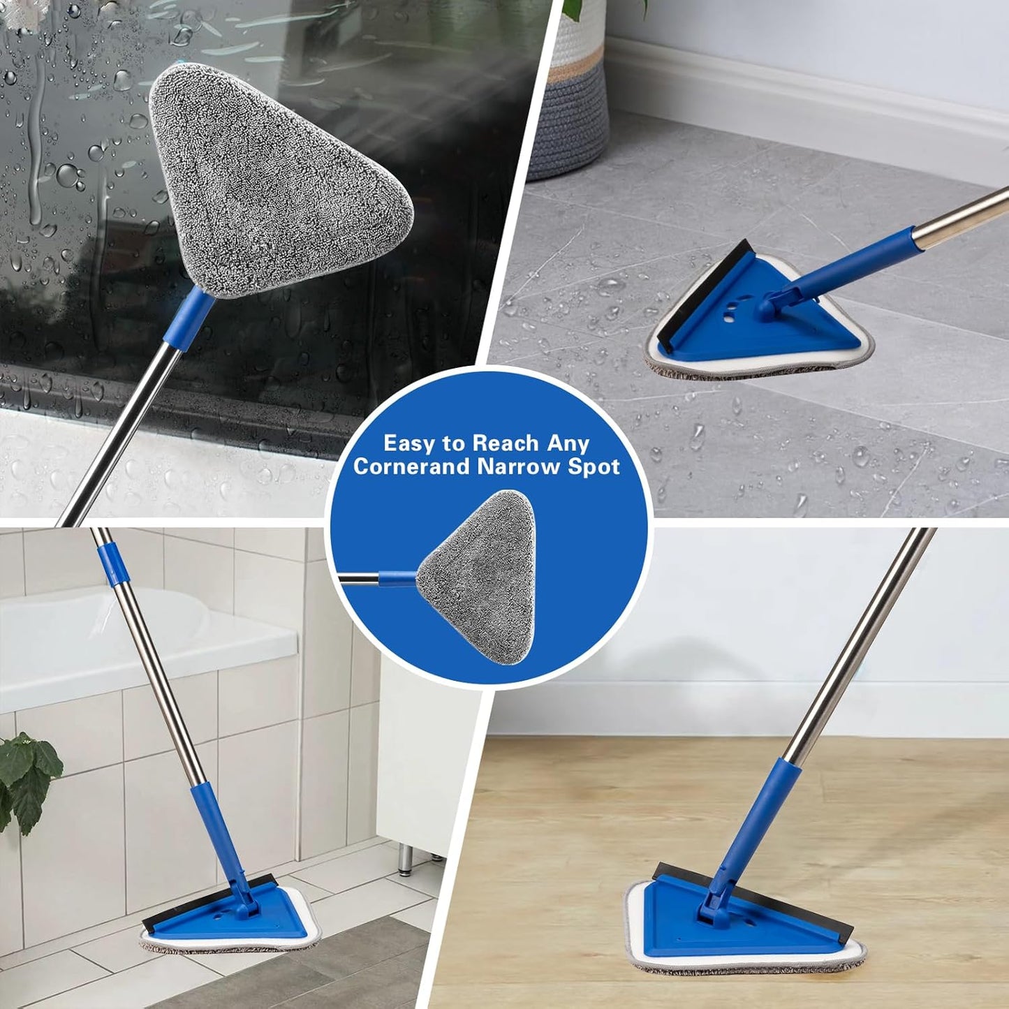 Wall Cleaner Mop with 63" Long Handle, 2 in 1 Window Squeegee and Wall Cleaner Mop, Ceiling Cleaning Cleaner,Car Window Squeegee with 2 Pads for Painted Walls,Glass,Shower,Outdoor High Window