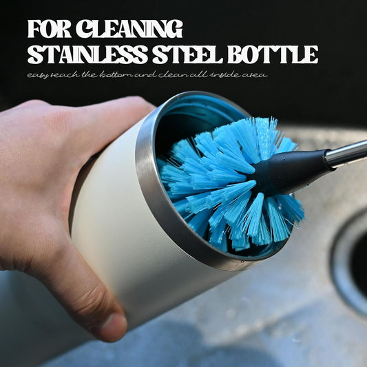 4 Pack Straw Cleaner Brush Set with Long Handle Stainless Steel Bottle Brush, 3 Straw Brushes, Kitchen Brush for Cleaning Water Bottle, Cups, Straws, Blue