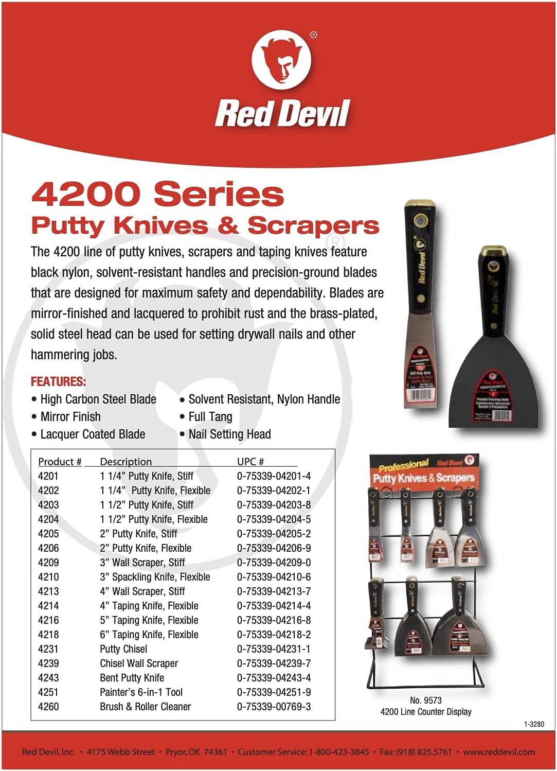 RED Devil 4251 6-in-1 Painters Tool: Scraper, Putty Knife, Roll Cleaner, Nail Setter, Gouger, Spreader, Open Paint Cans