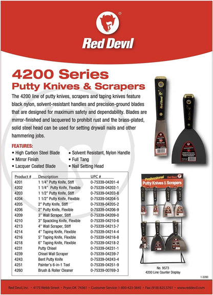 RED Devil 4251 6-in-1 Painters Tool: Scraper, Putty Knife, Roll Cleaner, Nail Setter, Gouger, Spreader, Open Paint Cans