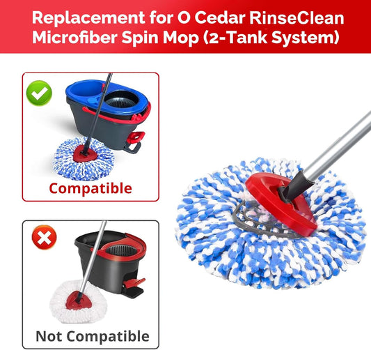 O-Cedar Spin Mop Head, Base, Handle Replacement for EasyWring 1 Tank System, 4 Microfiber Mop Refills, 1 Base and 30-58in Handle Set Combo, White