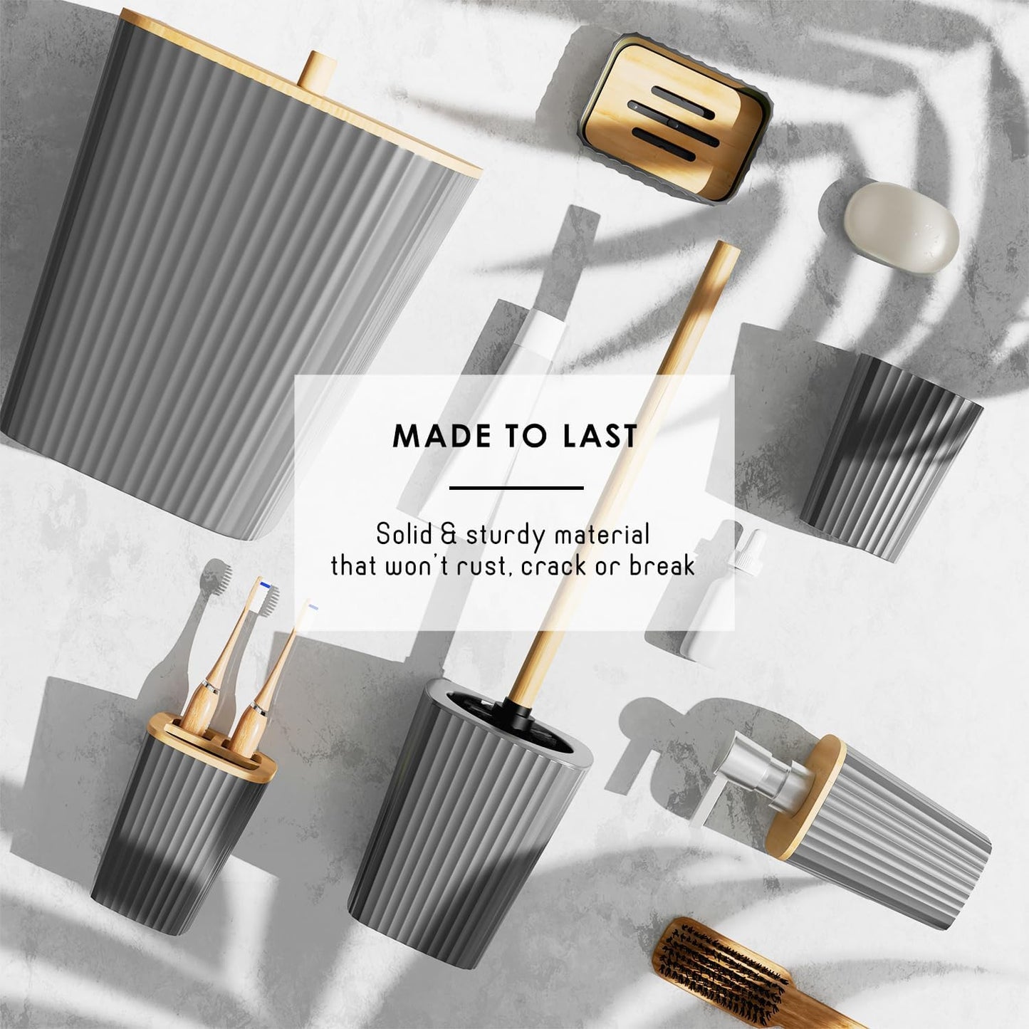 Clara Clark Bathroom Set - Sage Green Bathroom Accessories Set, 6PC Bathroom Accessory Set, Bathroom Sets with Toilet Brush, Trash Can & Soap Dispenser