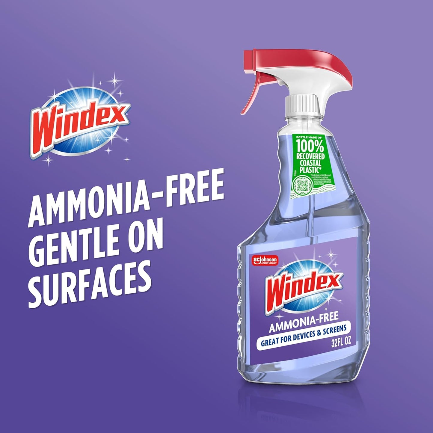 Windex Glass and Window Cleaner Spray Bottle, Ammonia Free, Packaging Designed to Prevent Leakage and Breaking, Surface Cleaning Spray, Crystal Rain Scent, 23 Fl Oz