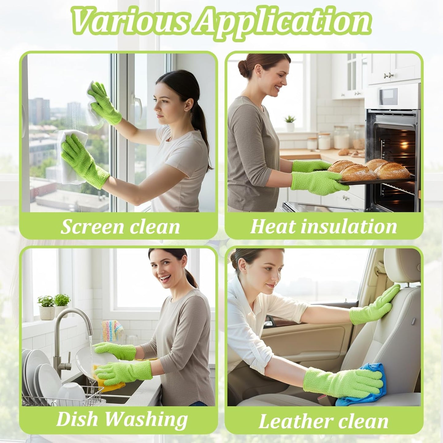 Abeillo Microfiber Gloves for Plants Dusting Cleaning, Reusable Washable Cleaning Gloves Mittens House Cars Blinds Dusting