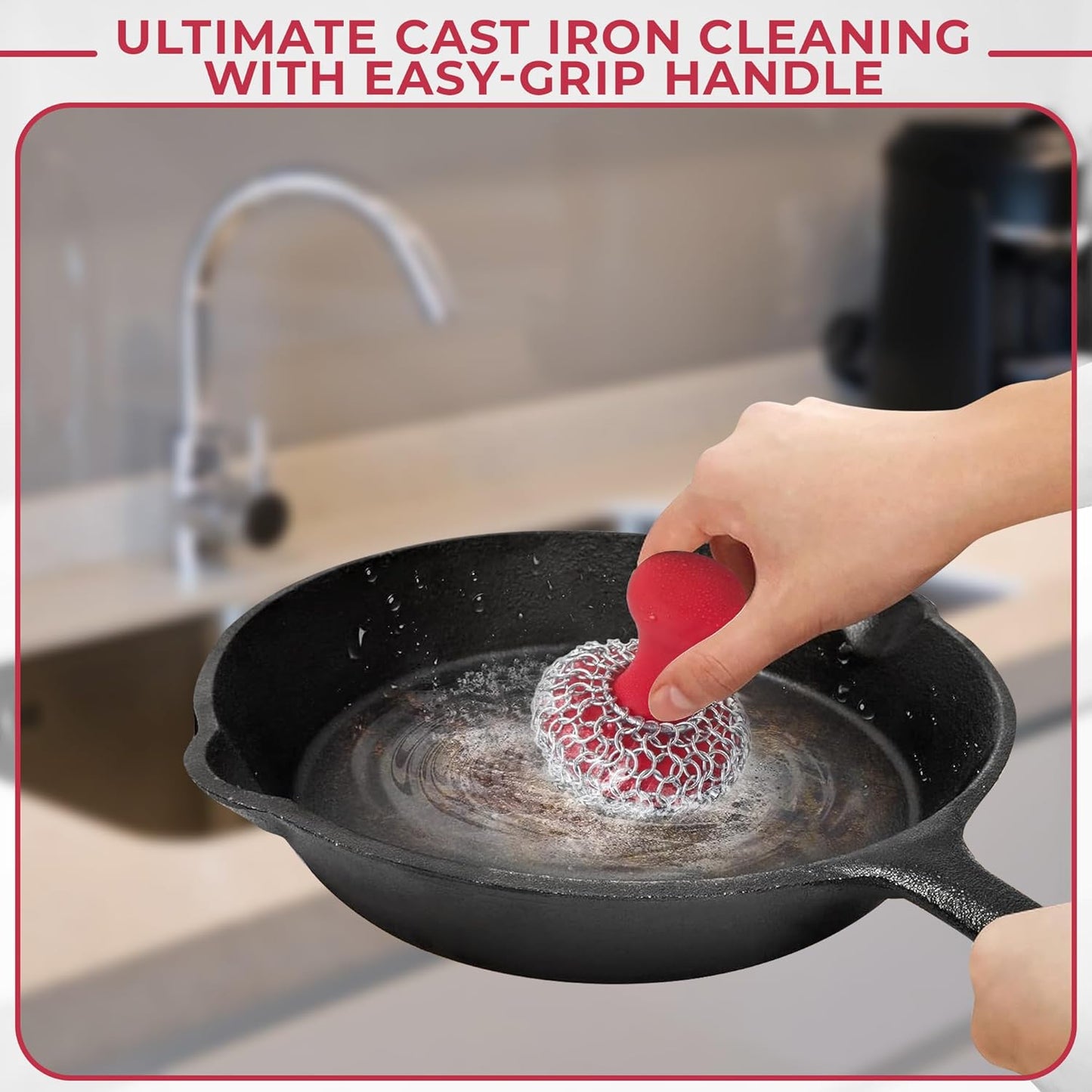Cast Iron Scrubber Chainmail - 316L Cast Iron Cleaner Scrubber and Bamboo Cloth Set - Chain Mail Scrubber - Stainless Steel Chainmail Scrubber for Skillet, Pan, Dutch Oven - Essential Accessory