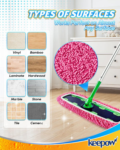 KEEPOW Reusable XL Mop Pads Compatible with Swiffer XL Sweeper, X-Large Dry Sweeping Cloths, Wet Mopping Cloths, Washable Microfiber XL Wet Pads Refills for Surface/Hardwood Floor Cleaning, 4 Pack
