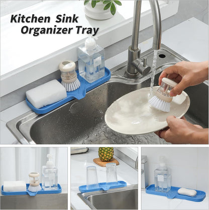 MicoYang Silicone Bathroom Soap Dishes with Drain Spout-Bathroom and Kitchen Sink Organizer,Sponge Holder,Dish Soap Tray,Perfect for Dispenser,Scrubber,Bottle,Cup on Sink or Counter-Black 4.9"×3.2"