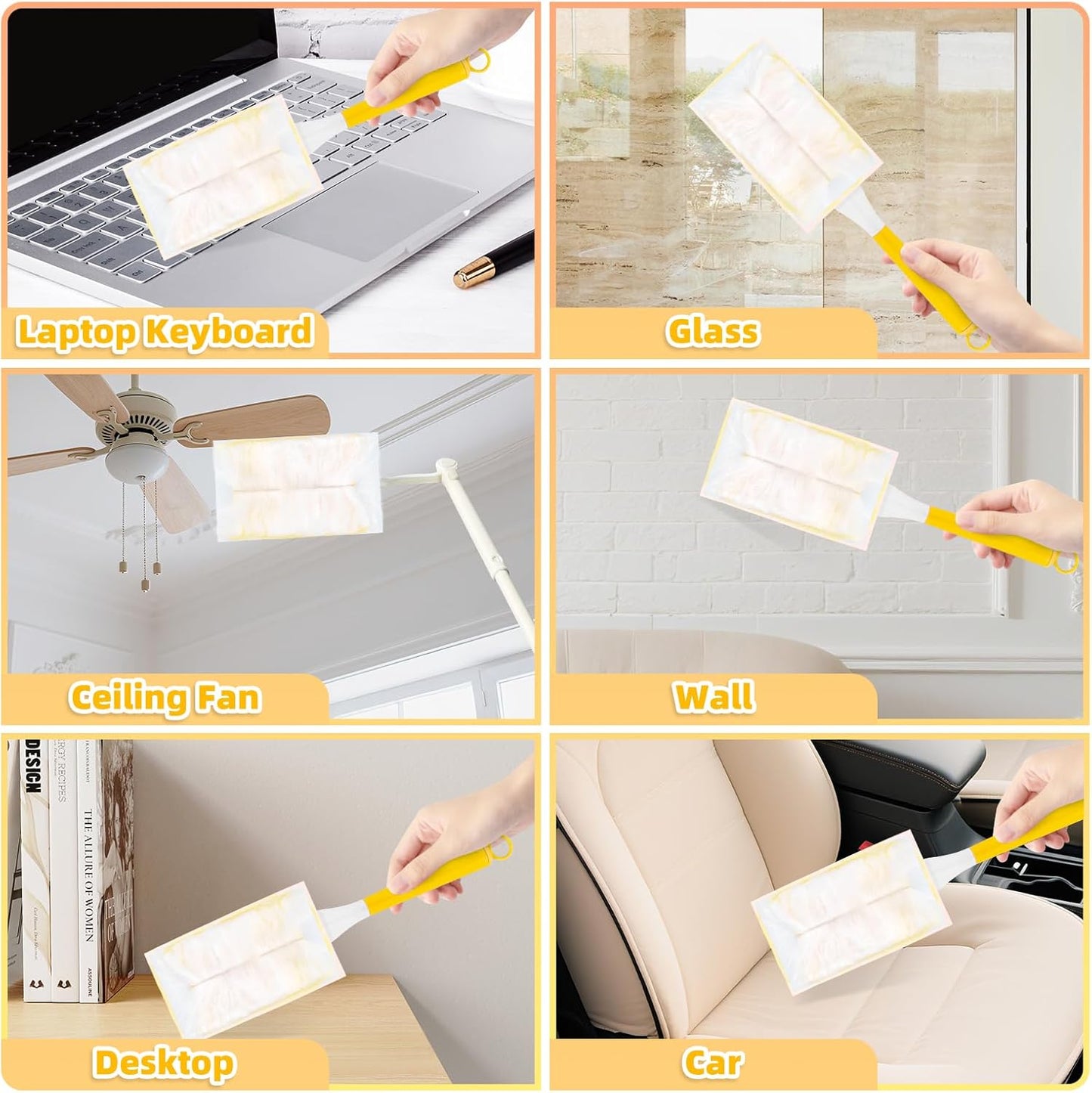 Heavy Duty Dusters Refills, Disposable Dusters Kit Compatible with Swiffer Handles, Multisurface Dusters+1 Extended Handle +1 Handle (Pink, 360°)