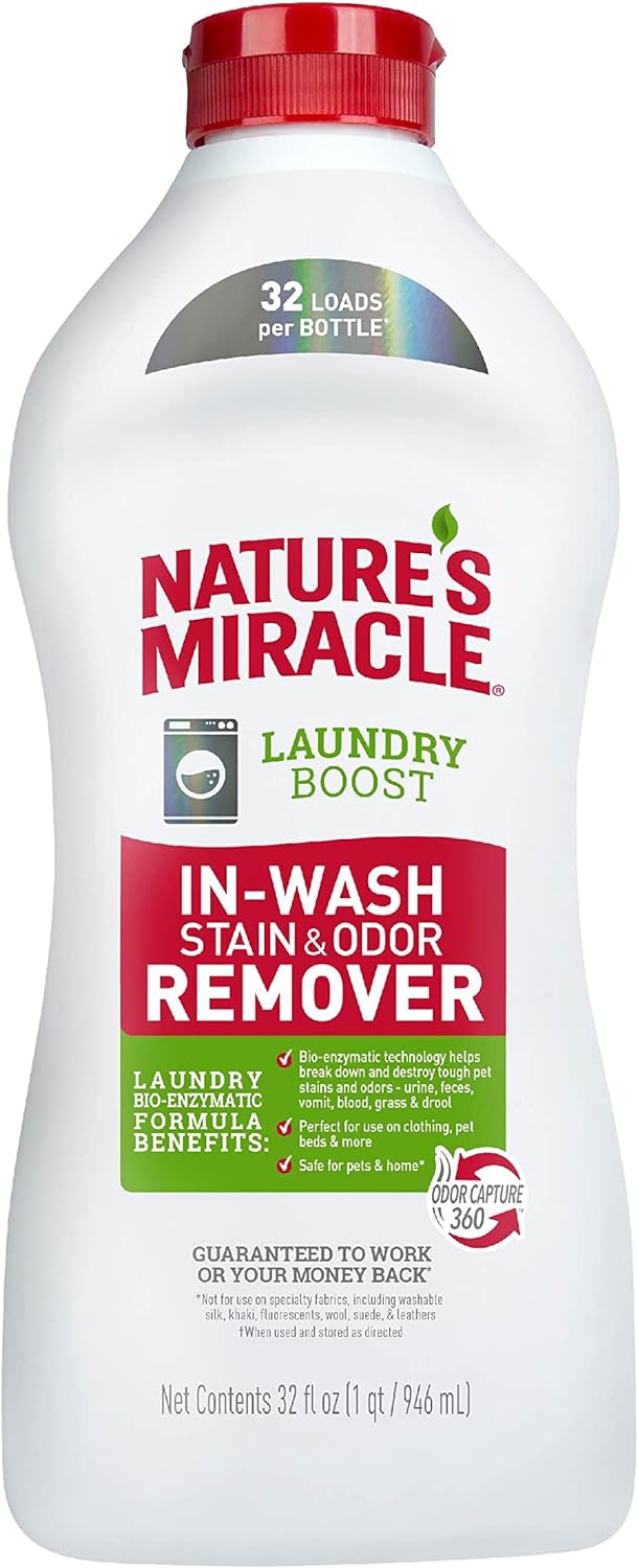 Nature’s Miracle Laundry Boost In-Wash Stain and Odor Remover, Laundry Stain and Odor Removing Additive For All Machines, Spray, 32 oz