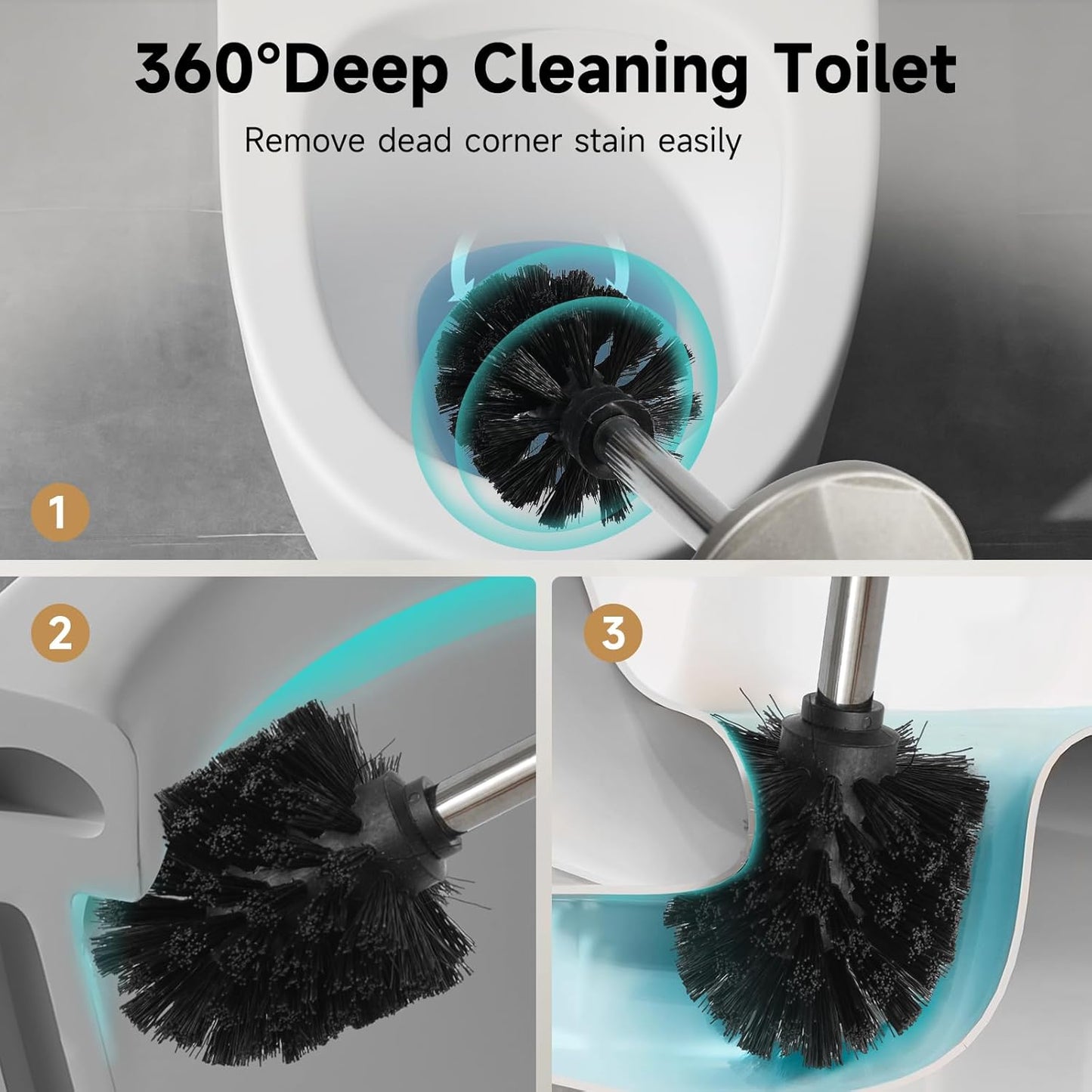 Bronze Toilet Brush and Holder，Extra Long Handled Toilet Brush for Bathroom，Stainless Steel Heavy Duty Toilet Bowl Brush,Deep Cleaning Modern Toilet Cleaner Brush -Space Saving, Covered Brush, Durable